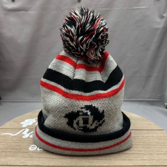 Adidas Derrick Rose Logo Knit Cuff Pom Beanie Men’s Women’s Grey Red Black OSFA - Picture 3 of 9